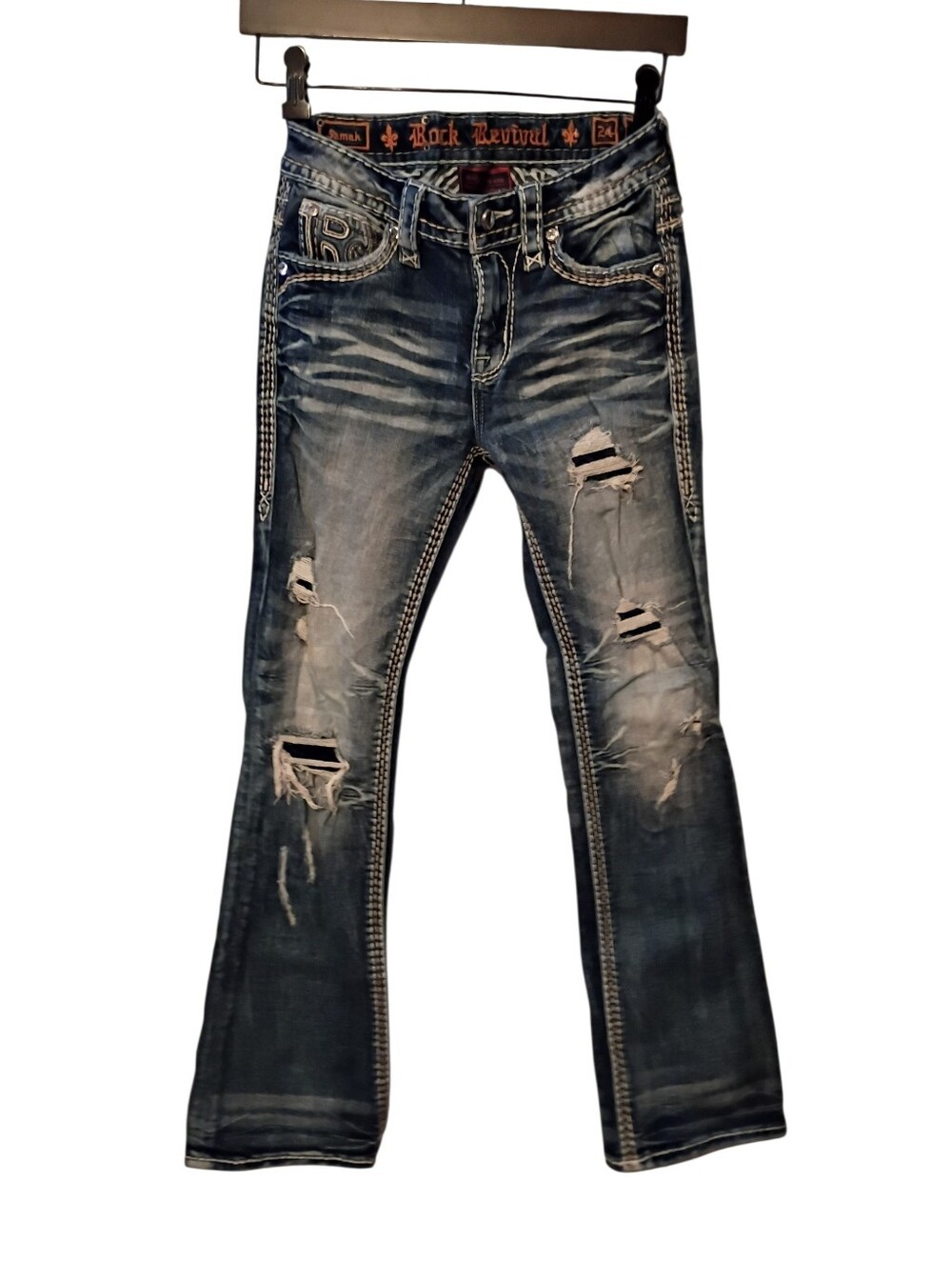 Rock Revival Semah Mid-Rise Boot Stretch Ripped Jeans Ladies Size 24 - Picture 2 of 16
